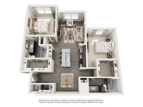 Floor plan for 2 beds, 2 baths, 1083 sqft